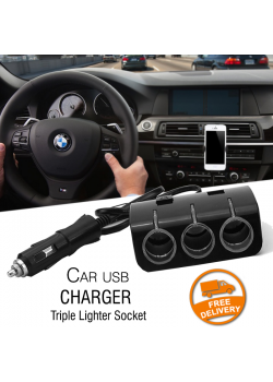 Car USB Charger with Triple Lighter Socket, CR852